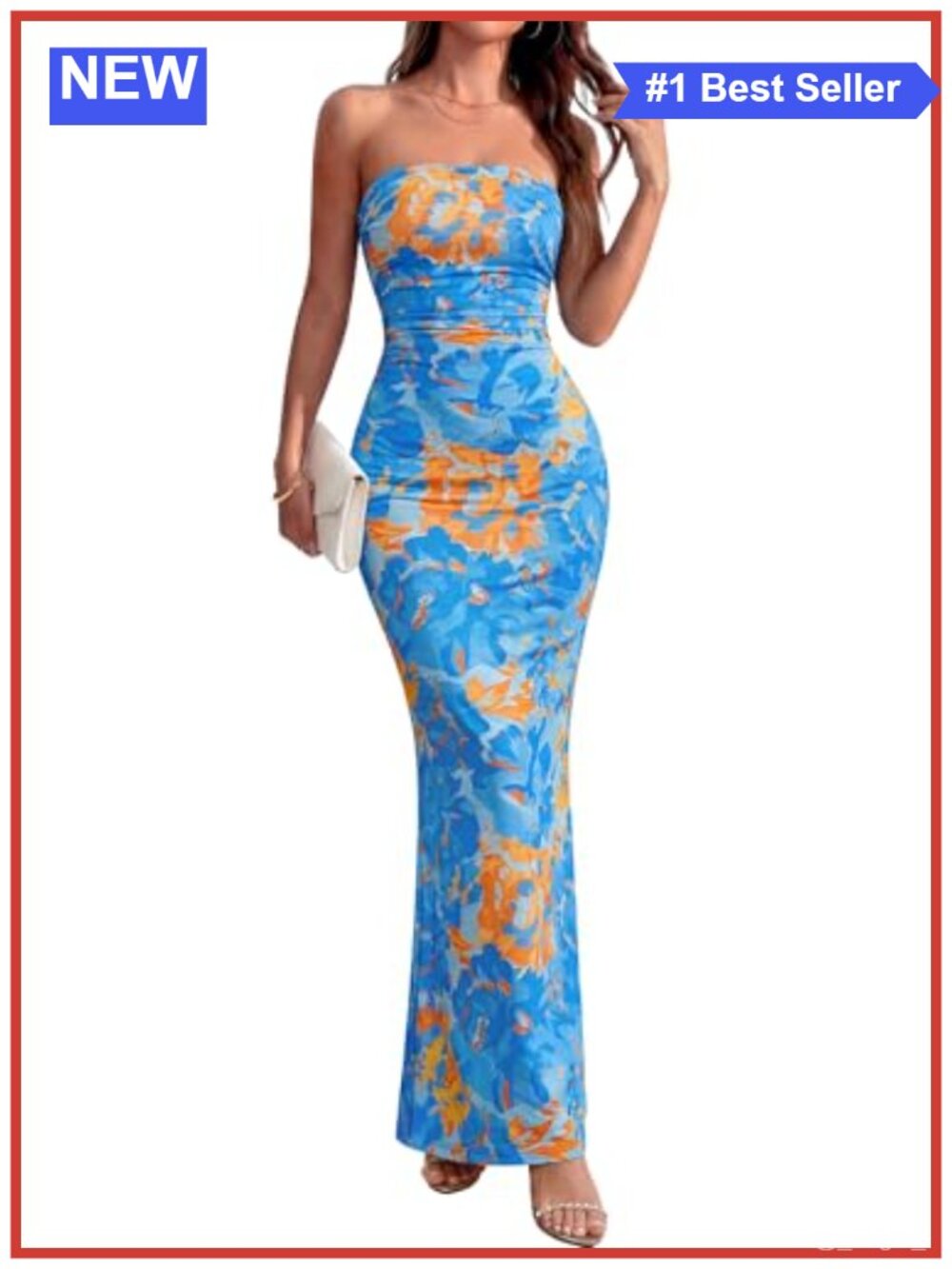 Womens Strapless Floral Mesh Maxi Dress Bodycon Cocktail Party Formal